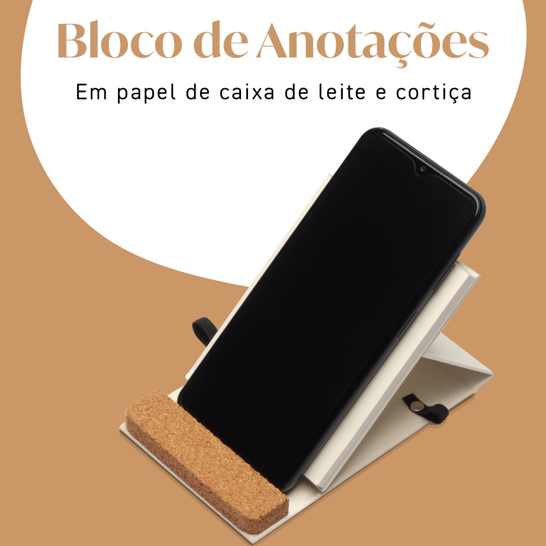 Bloco de Notas Porta-Celular com Cortiça